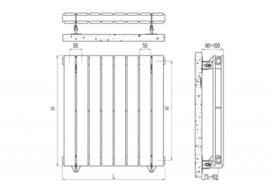 Grzejnik pokojowy Piano 2 Pion rysunek techniczny